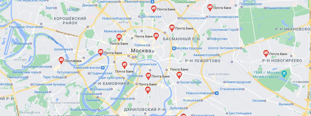 Карта с отметками отделений
